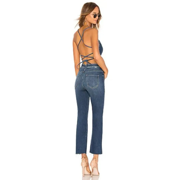 Mother The Tie Back Hustler Ankle Fray Jumpsuit in Pardon My French Denim 30 - Picture 6 of 16